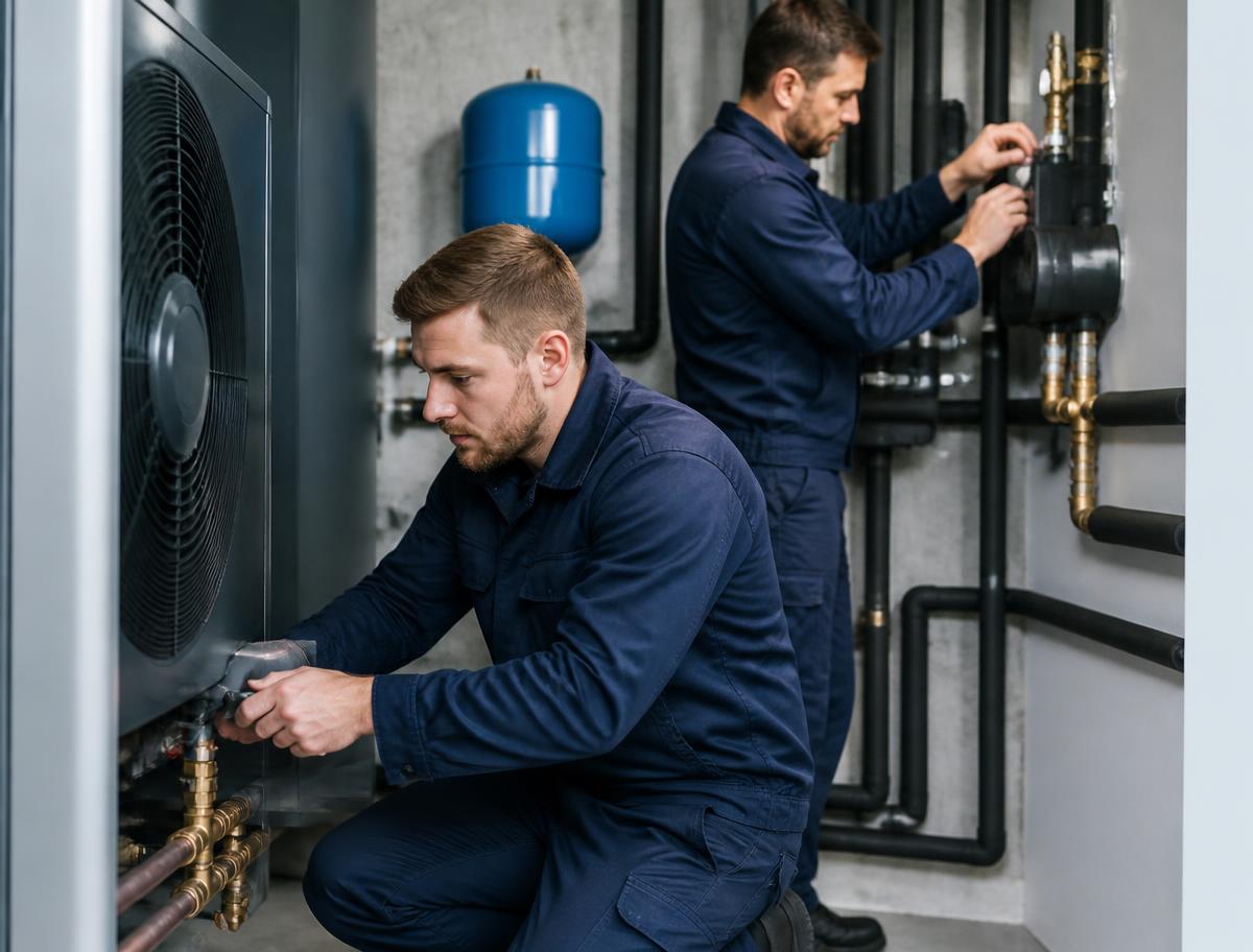Sanitär- und Heizungsinstallateur beim Heizungstausch in Graz – Auftrag für SHK-Betriebe